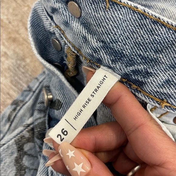 PacSun High Rise Straight Light Blue Denim Jeans Butterfly Print Button Fly 26 - Picture 7 of 10